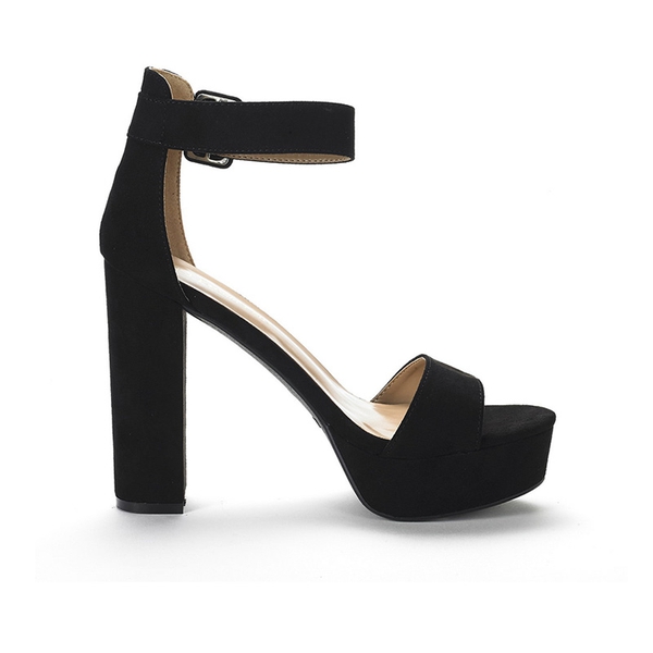 Chunky High Heel Platform Sandals - BLACK NUBUCK - 1